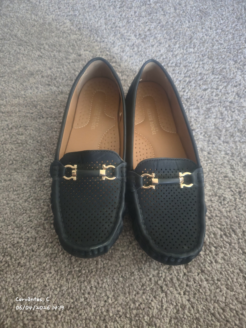 Black Perforated Loafers with Gold Bit Hardware - Women